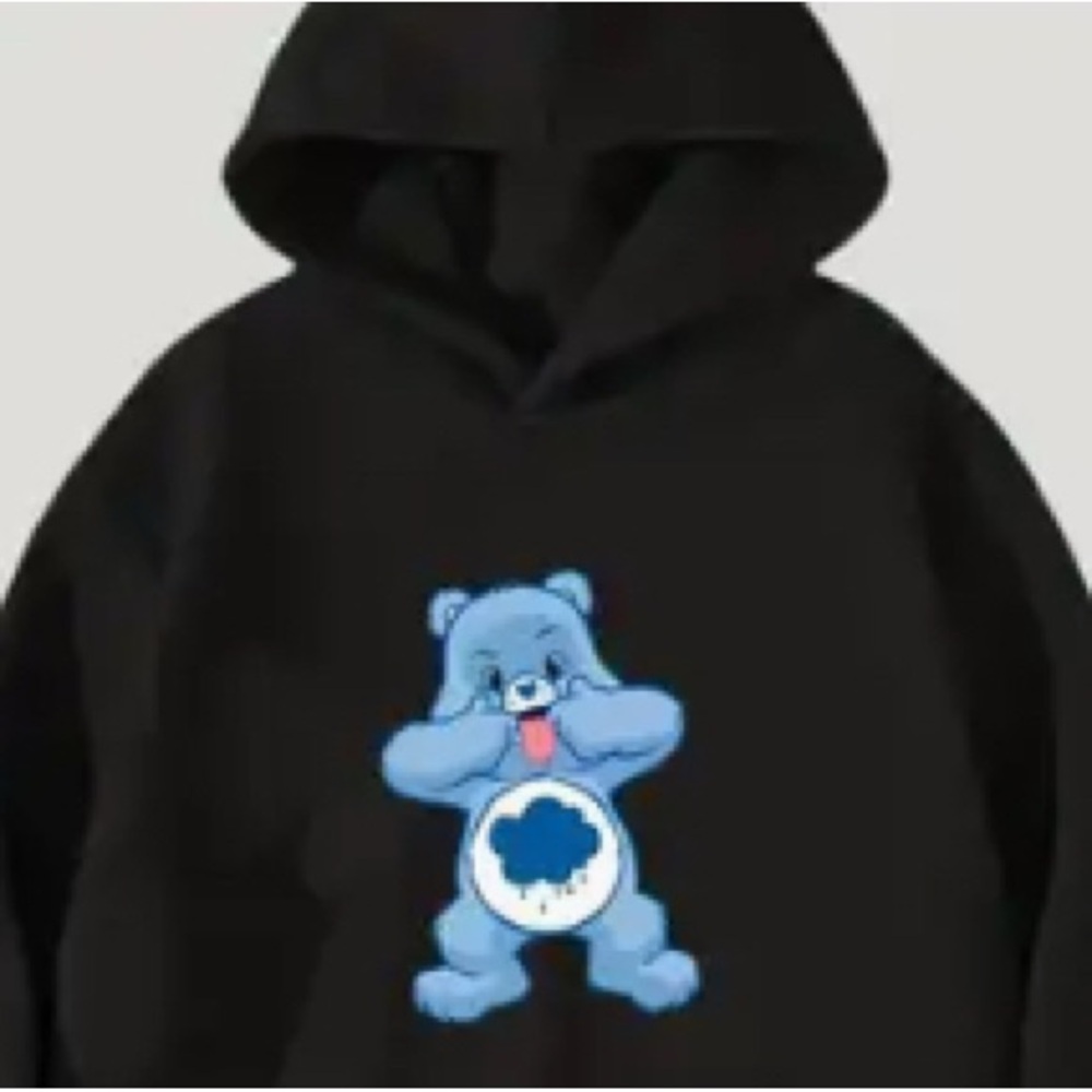 Black Hoodie with Blue Bear Graphic